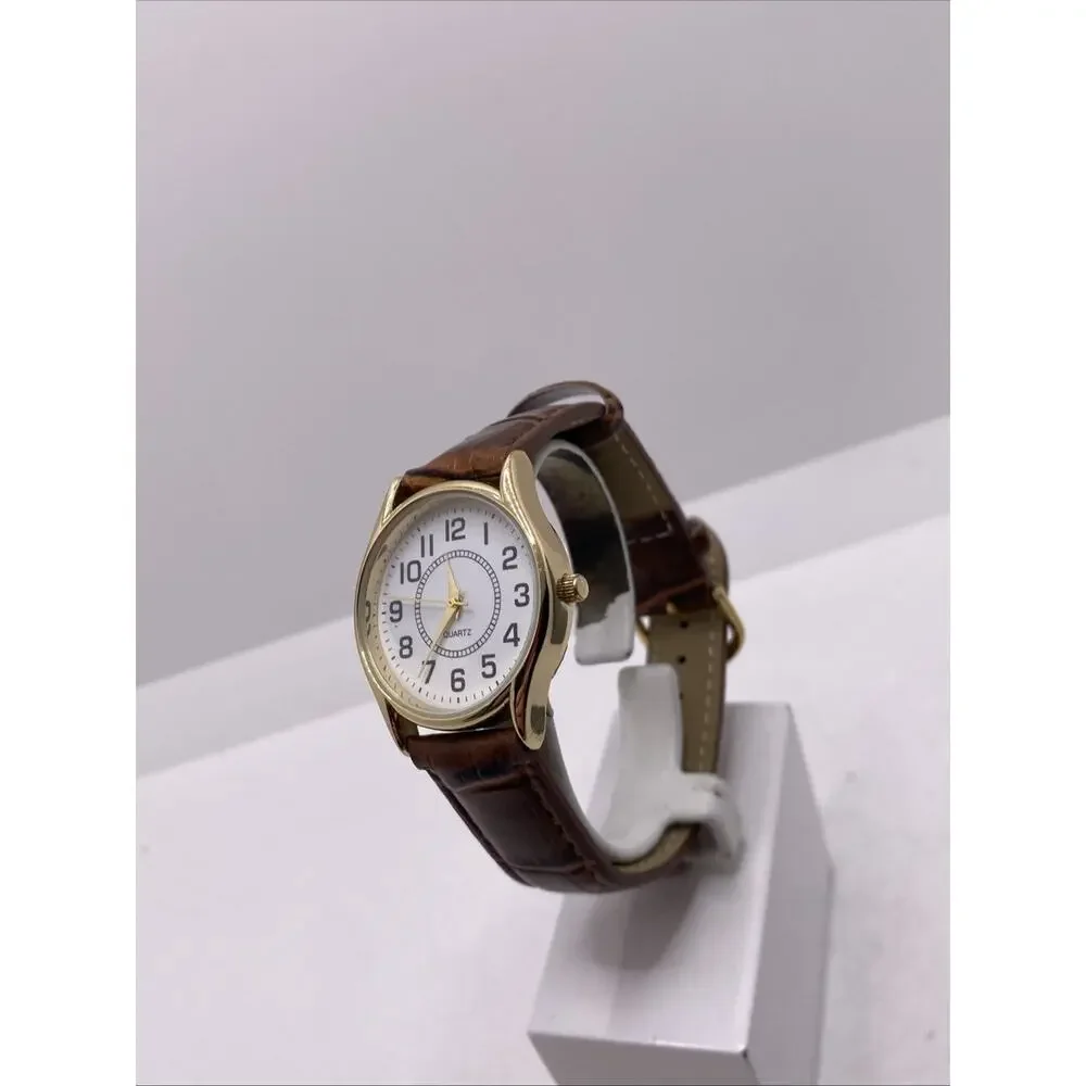 Unisex Brown Gold Watch New Battery